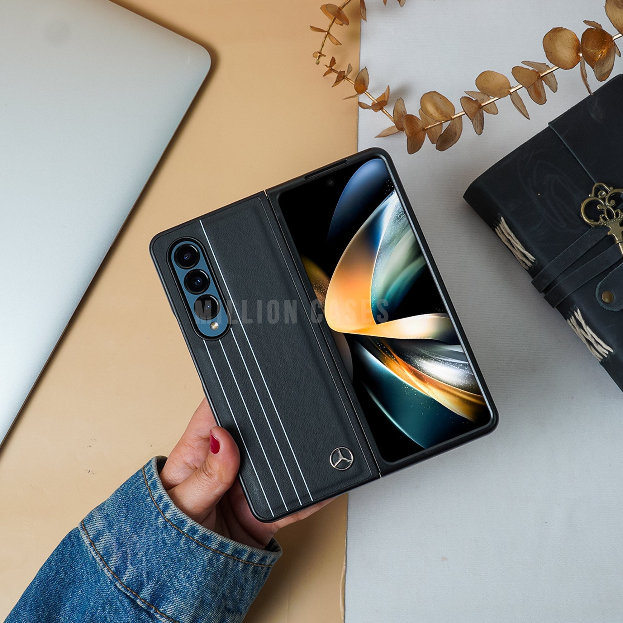 Galaxy Z Fold Series Premium Logo Stripes Design Case