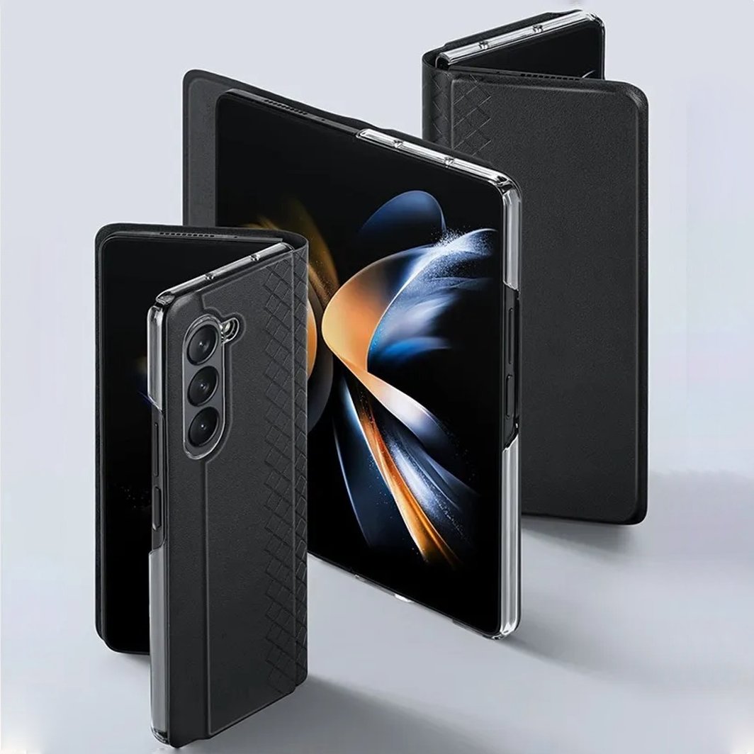 Galaxy Z Fold5 Luxury Lattice Leather Hinge Protection Case